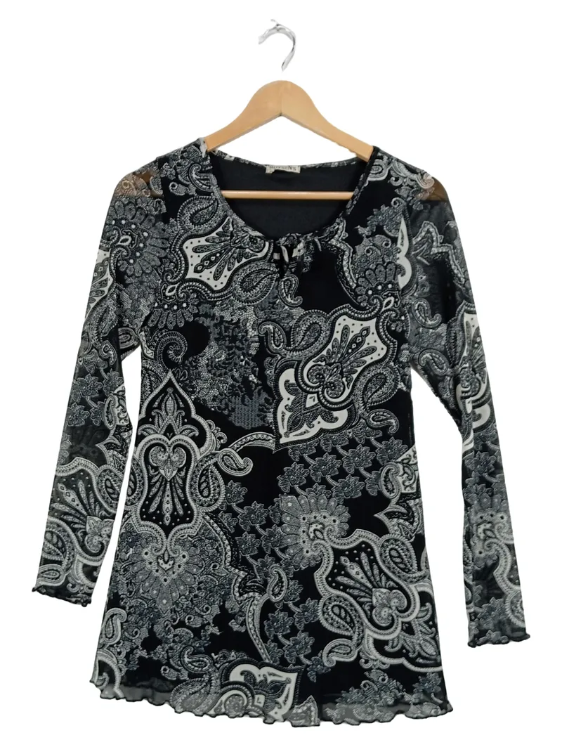 Boysen's Damen Freizeitkleid Gr. 34 XS Schwarz Paisley Langarm 1