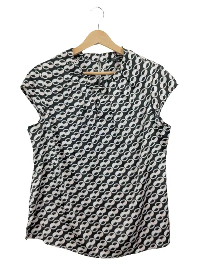 Comma Bluse Damen Gr. 38 Schwarz Grafisch Kurzarm Elegant Viskose