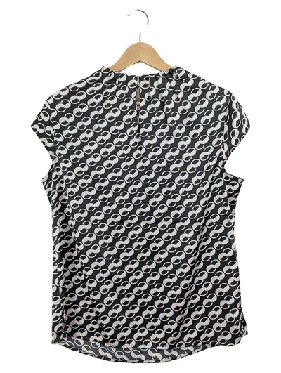 Comma Bluse Damen Gr. 38 Schwarz Grafisch Kurzarm Elegant Viskose