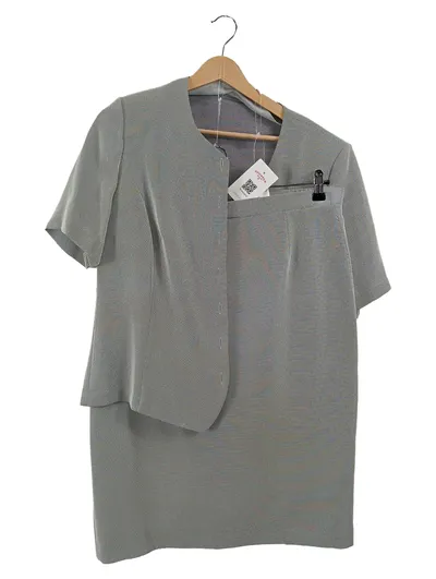 FRANK WALDER Kostüm mit Rock Damen Gr. 44 XXL Grau Klassisch Kurzarm