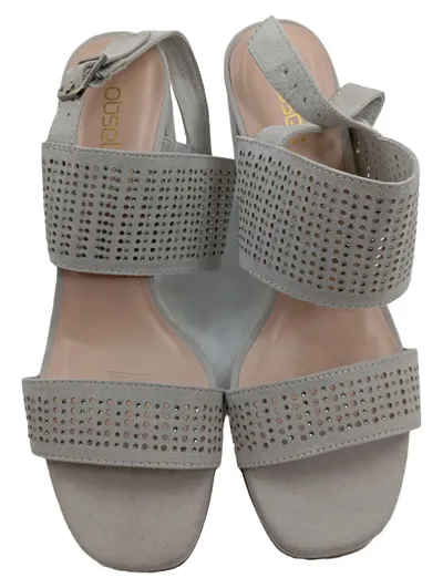 Obsel Damen Sandaletten Grau Gr. 39 Blockabsatz Strasssteine Elegant