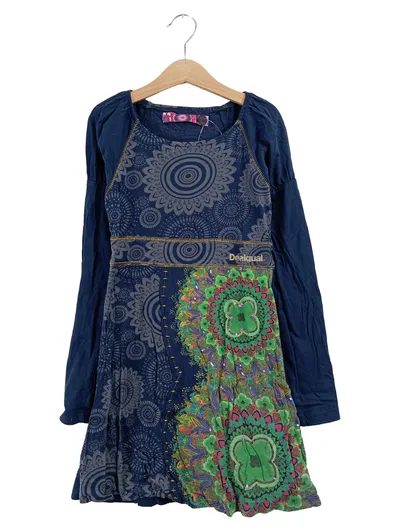 Desigual Mädchen Freizeitkleid Blau Gr. 134 Langarm Mandala-Print Pailletten
