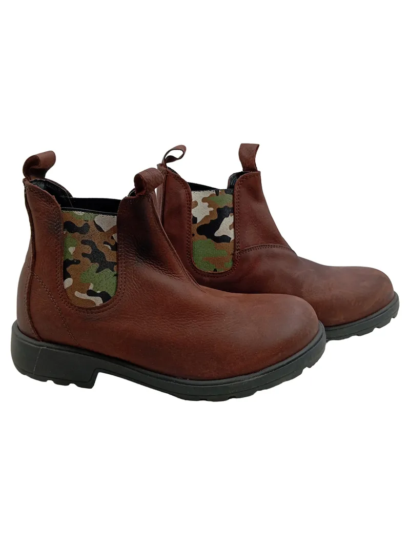 Alesya Damen Stiefel Chelsea Boots Leder Braun Camouflage Gr. 37 1