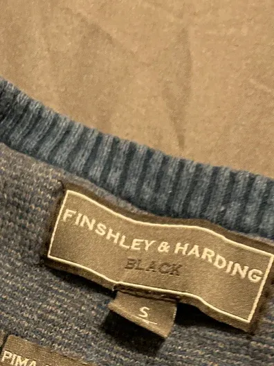 Finshley & Harding Herren Pullover Blau Gr. 48 M Baumwolle Kaschmir Basic 4