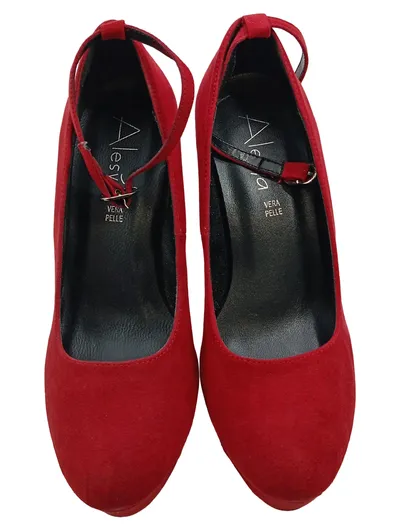 Alesya Damen Plateau Pumps Rot Riemchen Absatzschuhe Gr. 37 Elegant