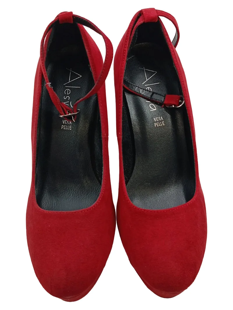 Alesya Damen Plateau Pumps Rot Riemchen Absatzschuhe Gr. 37 Elegant 2