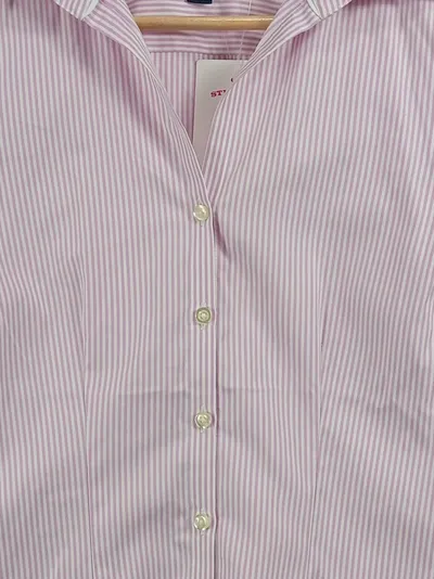 Lands' End Damen Bluse Rosa Gestreift Gr. 40 L 3, 4-Arm Baumwolle Klassisch