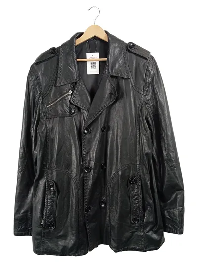 PATAGO Herren Ledermantel Lederjacke Trenchcoat Schwarz Gr. 54 XXL