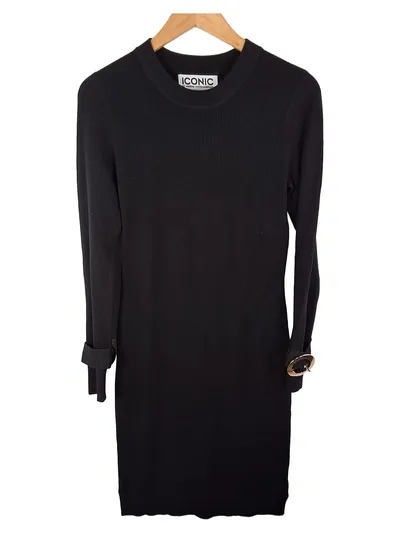 ICONIC by Marina Hoermanseder Strickkleid Damen Gr. 34 XS Schwarz Rippstrick