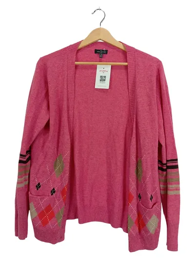 Daniel Hechter Damen Strickjacke Gr. 42 XL Pink Argyle Kaschmir Wolle