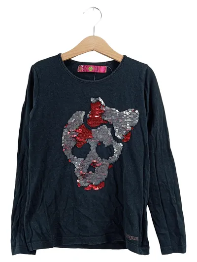 Desigual Kinder Pullover Schwarz Gr. 140 (146, 152) Pailletten Totenkopf