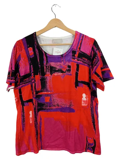 Ovanti Damen T-Shirt Gr. 44 Rot Abstrakt Muster Kurzarm Viskose