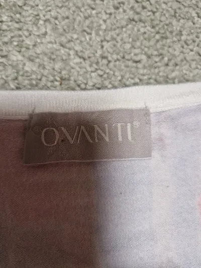 Ovanti Damen T-Shirt Gr. 44 Rot Abstrakt Muster Kurzarm Viskose