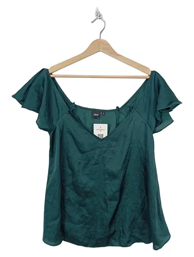ASOS Damen Bluse Grün Gr. 38 Kurzarm Rüschen V-Ausschnitt