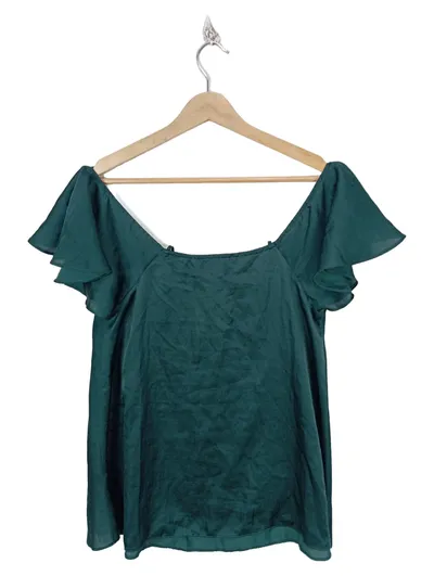 ASOS Damen Bluse Grün Gr. 38 Kurzarm Rüschen V-Ausschnitt
