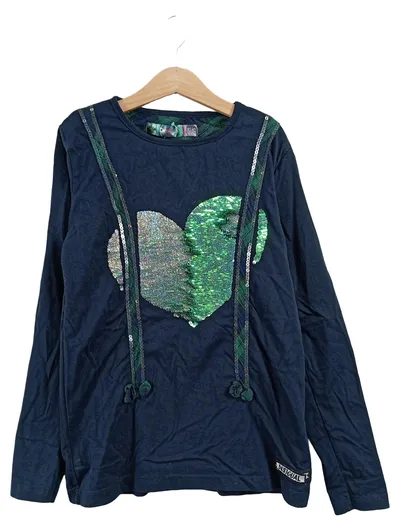 Desigual Pullover Mädchen Blau Gr. 146 Pailletten Herz Casual