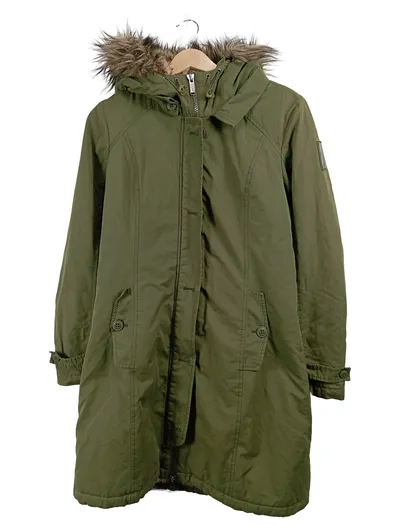 Bomboogie Damen Parka Winterjacke Oliv Gr. 38 Kapuze Fellbesatz