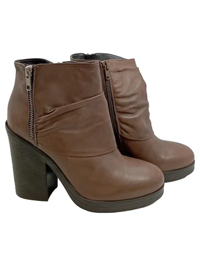 Alesya Damen Stiefeletten Braun Leder Blockabsatz Reißverschluss Gr. 39