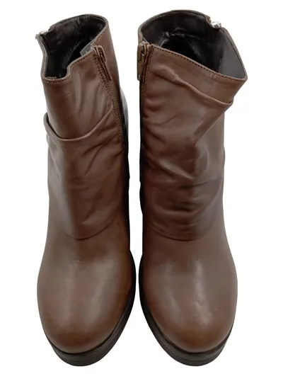 Alesya Damen Stiefeletten Braun Leder Blockabsatz Reißverschluss Gr. 39