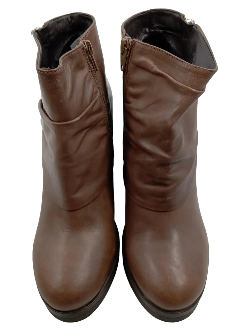 Alesya Damen Stiefeletten Braun Leder Blockabsatz Reißverschluss Gr. 39 2