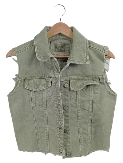 GUESS Damen Jeansweste Weste Oliv Gr. 38 M Fransen Stickerei Casual