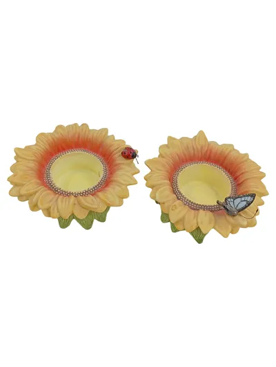 PartyLite Teelichthalter 2er Set Sonnenblume Keramik Schmetterling Marienkäfer