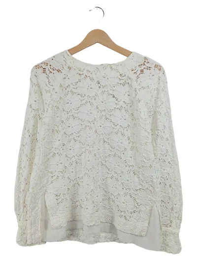 Lilienfels Damen Pullover Spitzenpullover Langarm Weiß Gr. 40 L Romantisch