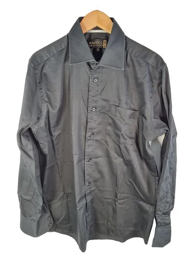 POMPÖÖS Herren Business Hemd Schwarz Gr. 41 L Langarm Baumwolle