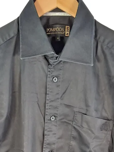 POMPÖÖS Herren Business Hemd Schwarz Gr. 41 L Langarm Baumwolle