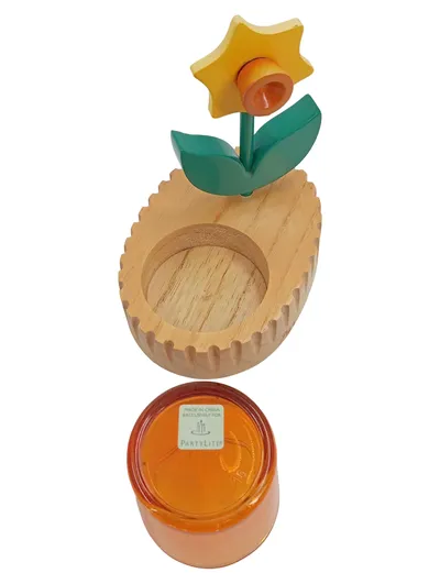 PartyLite Teelichthalter Blume Glas Holz Naturbezogen Mehrfarbig 13 cm