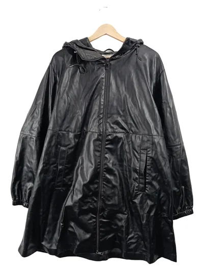 Oysho Damen Kunstleder Windjacke mit Kapuze Schwarz Gr. 40 L