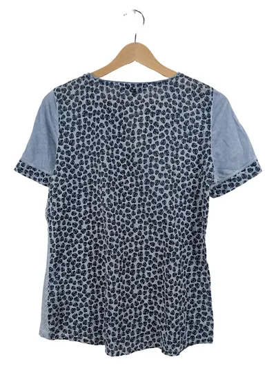 Comma T-Shirt Damen Gr. 36 S Blau Floral Print Schriftzug Casual