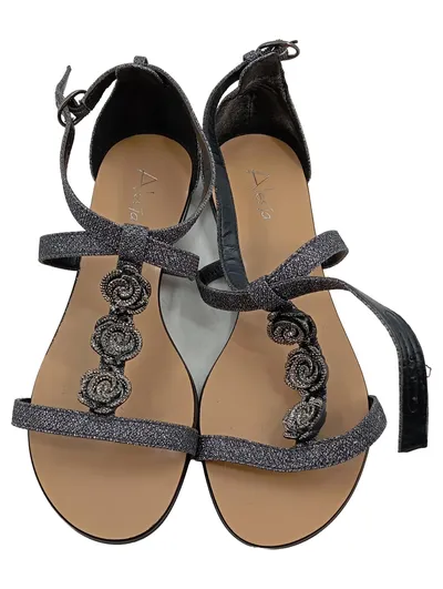 Alesya Sandaletten Damen Grau Glitzer Rosen Applikation Gr. 36 Elegant