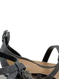Alesya Sandaletten Damen Grau Glitzer Rosen Applikation Gr. 36 Elegant 5