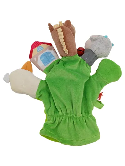 HABA Handpuppe Bauernhof mit Traktor Grün 23x23cm