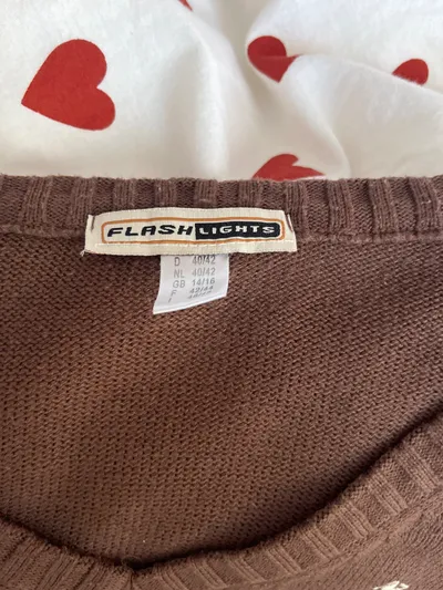 Flashlights Damen Pullover V-Ausschnitt Gr. 40/L Braun Strick Casual