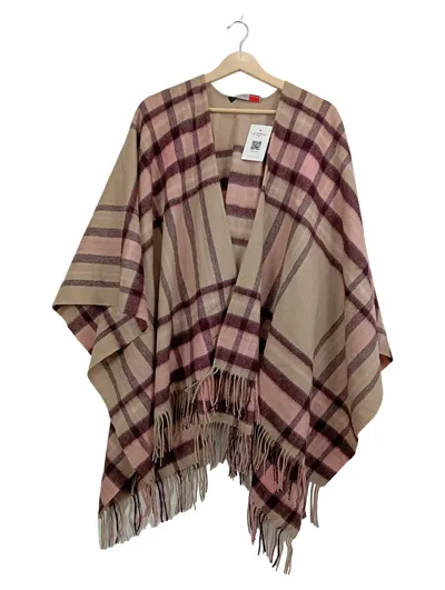 Marc Cain Poncho Kariert Mehrfarbig Fransen Casual Damen
