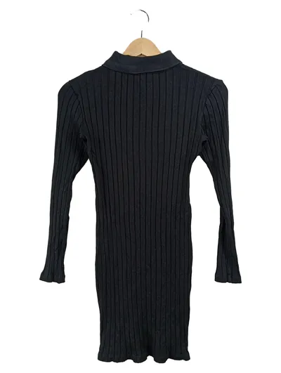 EDITED Damen Strickkleid Schwarz Gr. 38 Rippstrick Knopfleiste