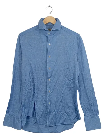 Canali Herren Business Hemd Blau Kariert Gr. 50 L Baumwolle Langarm