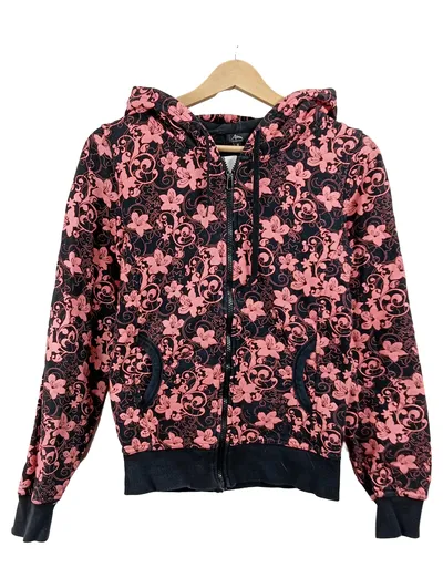 Ann Christine Sweatjacke Damen Gr. 36 S Schwarz Blumenmuster Kapuze Casual