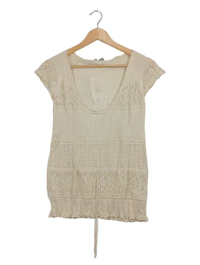 Max Mara Damen Strickshirt Häkeltop Seide Baumwolle Beige Gr. XL