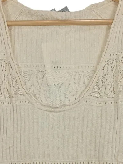 Max Mara Damen Strickshirt Häkeltop Seide Baumwolle Beige Gr. XL