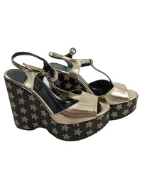 Alesya Damen Wedges Keilabsatz Sandalen Gold Sterne Pailletten Gr 36 Glamourös 1