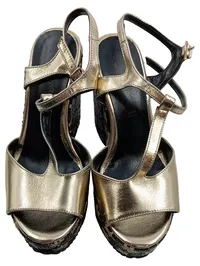 Alesya Damen Wedges Keilabsatz Sandalen Gold Sterne Pailletten Gr 36 Glamourös 2