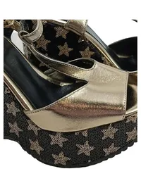 Alesya Damen Wedges Keilabsatz Sandalen Gold Sterne Pailletten Gr 36 Glamourös 3