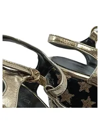 Alesya Damen Wedges Keilabsatz Sandalen Gold Sterne Pailletten Gr 36 Glamourös 4