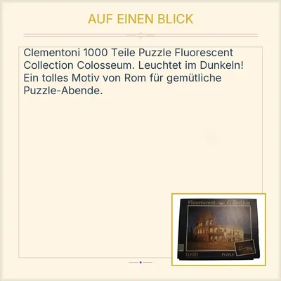 Clementoni Puzzle 1000 Teile Colosseum Rom Fluorescent Leuchtet im Dunkeln