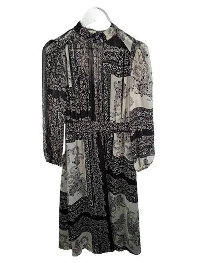 MANGO Blusenkleid Paisley Muster Gr. M Schwarz Beige Boho Kleid