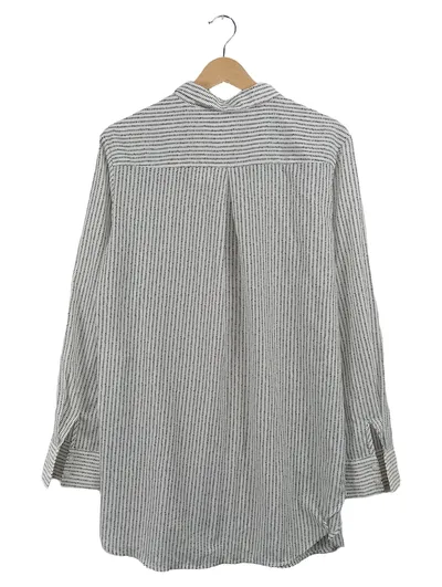 Comma Damen Hemdbluse Weiß Gestreift Langarm Casual Gr. 42