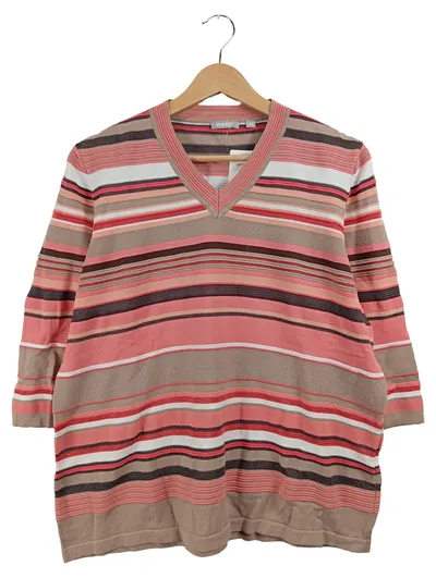 RABE Damen Pullover Gestreift Mehrfarbig Gr. 46 V-Ausschnitt 3, 4-Arm